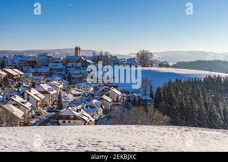 Germany, Baden-Wurttemberg, Sankt Margen, Town in middle of Black Forest in winter Stock Photo