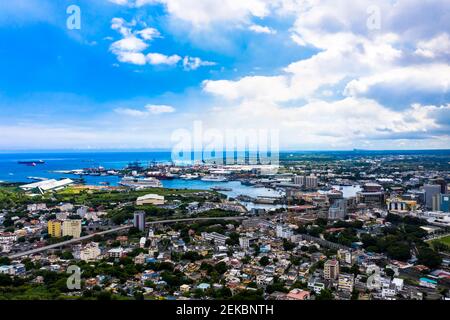 Cityscape by Indian ocean at Port Louis, Mauritius Stock Photo