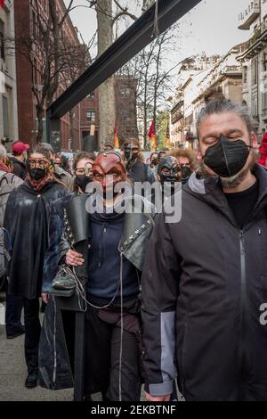 Milan, Italy. 23rd Feb, 2021. Milan. Show workers and students one year after the COVID pandemic protest in front of the Prefecture Editorial Usage Only Credit: Independent Photo Agency/Alamy Live News Stock Photo