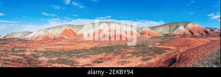 Amazing beautiful red mountains landscape, wide panorama Stock Photo