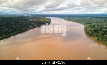 Cameroon, Aerial view of Sanaga river in landscape Stock Photo