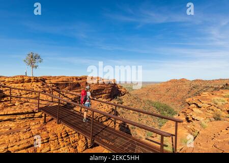 Female hiker admiring landscape of Kings Canyon Stock Photo