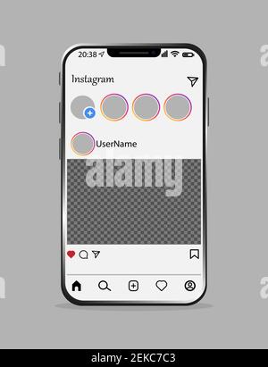 Vinnytsia, Ukraine - February 22, 2021: Smartphone with new updated screen instagram application for your design. Social network design template. Real Stock Vector