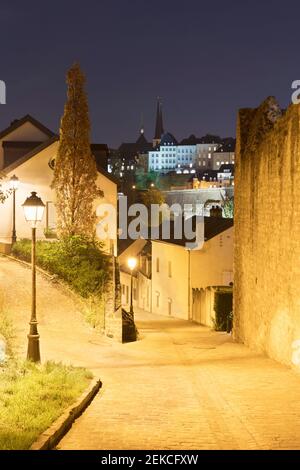 Street of Luxembourg City at night, Luxembourg Stock Photo