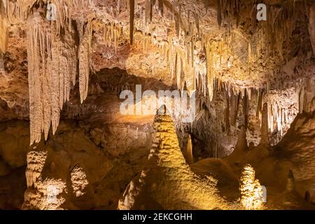 Rock formations in Ngilgi Cave Stock Photo
