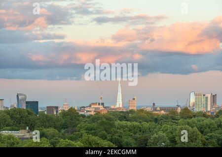 UK, England, London, Clouds over city skyline seen from Primrose Hill park