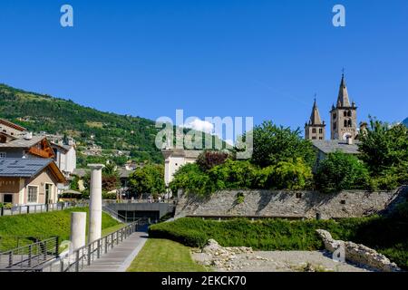Italy, Aosta, Town in Aosta Valley during spring Stock Photo