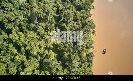 Cameroon, Aerial view of Sanaga river and forest Stock Photo