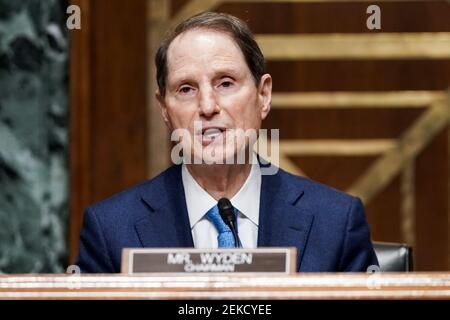 Washington, United States Of America. 23rd Feb, 2021. Senate Finance Committee Chairman Ron Wyden (D-Ore.) during a nomination hearing for Deputy Treasury Secretary nominee Adewale Adeyemo on Tuesday, February 23, 2021 at Capitol Hill in Washington, DCCredit: Greg Nash/Pool via CNP | usage worldwide Credit: dpa/Alamy Live News Stock Photo