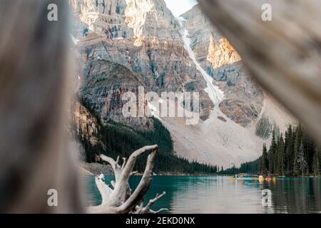 Banff National Park in Beautiful Alberta, Canada. Breathtaking Canadian rocky mountain views at Moraine Lake and along the Icefields Parkway. Stock Photo