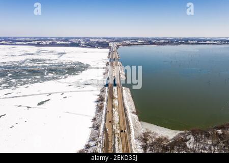 Princeton Texas Bridge during Texas Winter Storm Uri Stock Photo