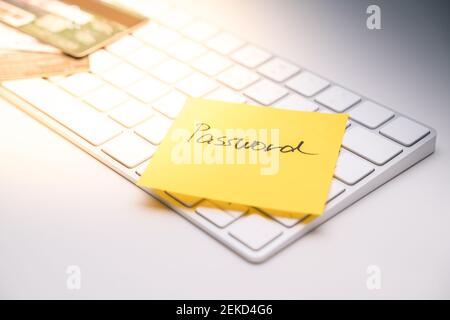 password text on white keyboard under light Stock Photo