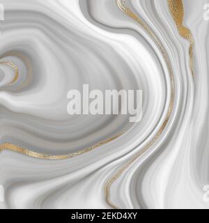 Beautiful grey curly marble agate with golden veins. Abstract marbling agate texture and shiny gold curves background. Fluid marbling effect . illustr Stock Photo
