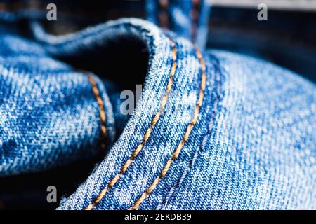 Blue jeans close up. Selective focus. Stock Photo