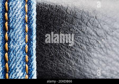 Blue jeans close up. Selective focus. Stock Photo