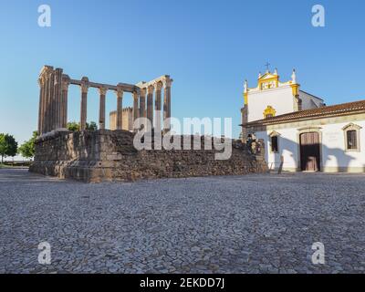 Ancient Roman Temple ruin or Templo Romano of Évora known as Templo de Diana. Granite and marble building built for the deceased Emperor Augustus, 1ct Stock Photo