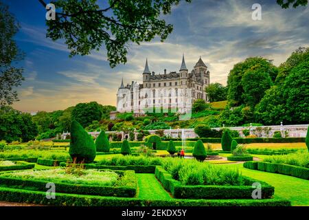Dunrobin Castle. family seat of the Earl of Sutherland with 189 rooms  is the largest  great house in the Northern Highlands, Golspie,  Scotland Stock Photo