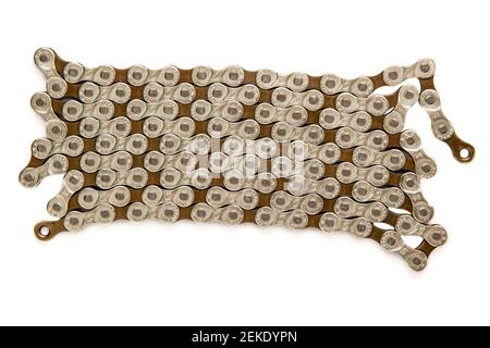 Krasnodar, Russia - February 12, 2021:8-speed M-Wave Bicycle Chain Isolated on White Background Stock Photo