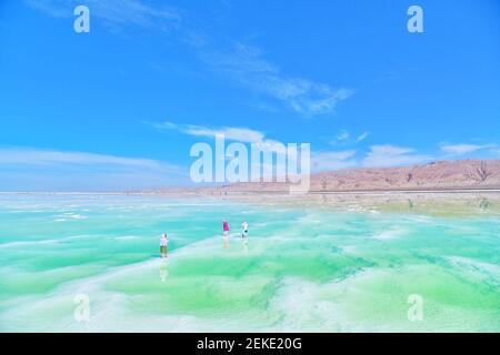 The astonishing scenery of salt lakes with various colors of Mangya ...