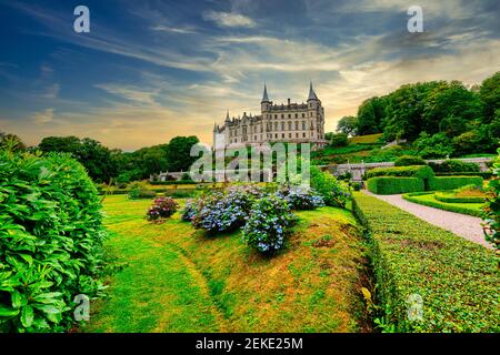 Dunrobin Castle. family seat of the Earl of Sutherland with 189 rooms  is the largest  great house in the Northern Highlands, Golspie,  Scotland