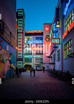 Wroclaw, Poland - March 5 2020 Colorful Neon square at afternoon Stock Photo