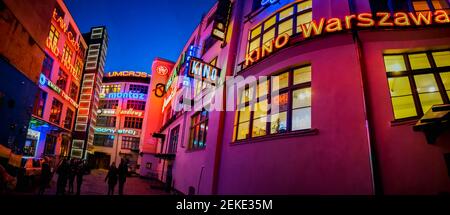 Wroclaw, Poland - March 5 2020 Panoramic view of Neon square Stock Photo