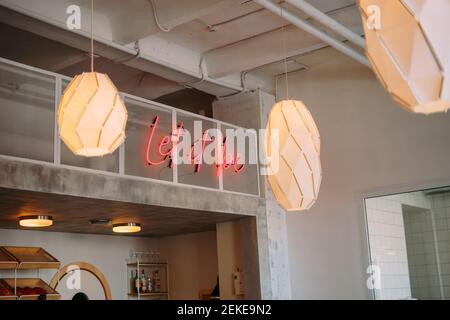Cafe coffee cafeteria interier restaurant lamps food room Stock Photo