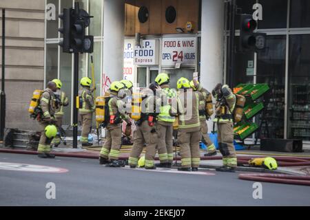London UK 23 February 2021 A  major incident was declared by emergency services attending a fire in Food and wine in the corner of York Rd and Chicheley Road in  SE1 just round the corner form the London Eye and few meters from Waterloo Station .Paul  Quezada-Neiman/Alamy Live News Stock Photo