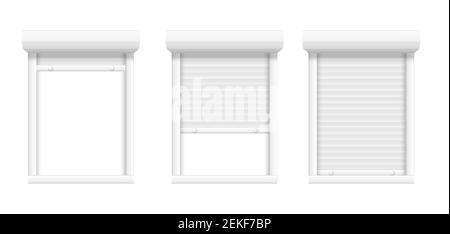 Open or closed window. Vector metal jalousie roll. Shutter Stock Vector