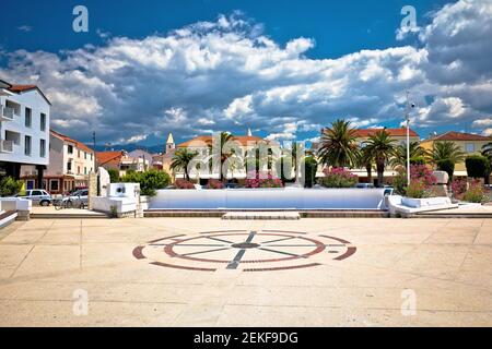 Old mediterranean town of Novalja square and architecture view, Island of Pag, Croatia archipelago Stock Photo