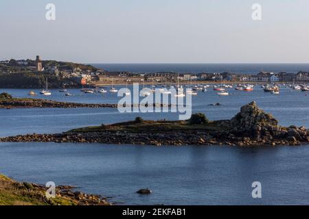 St Mary's; Hugh Town and Harbour; Isles of Scilly UK Stock Photo