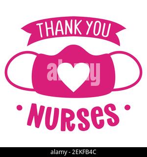 Thank you nurses, face mask with heart shape - STOP coronavirus, doctor t-shirt. Nursing, doctor, practitioner, nurse practitioner t shirt design temp Stock Vector