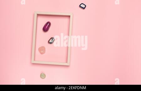 creative minimal layer with frame and ornamental stones Stock Photo