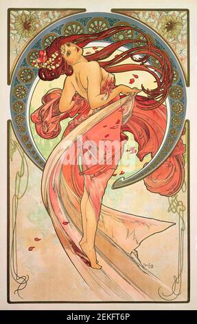 Alphonse Mucha, 'The Arts - Dance',  colour lithograph printed on satin, 1899.  Alfons Maria Mucha (1860 -1939) was a Czech Art Nouveau painter, illustrator and graphic artist, Stock Photo