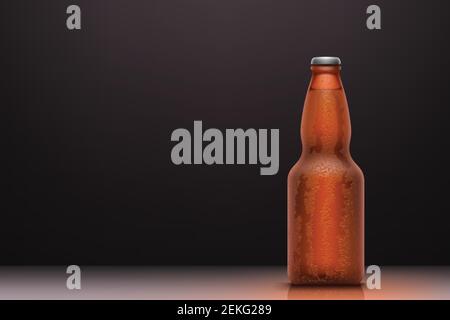 cold brown beer bottle with water drops Stock Vector
