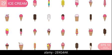Set of 29 ice cream icons of different views - Vector illustration Stock Vector