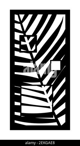 Cnc pattern with palm leaf decor. Decorative panel, screen,wall. Vector palm branch cnc panel for laser cutting. Template for interior partition, room Stock Vector