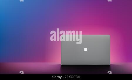 gray laptop front view on colorful back Stock Vector