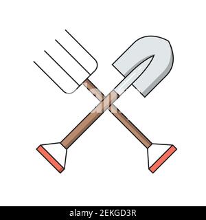 Shovel and pitchfork, simple gardening icon in trendy line style isolated on white background for web apps and mobile concept. Vector Illustration EPS Stock Vector