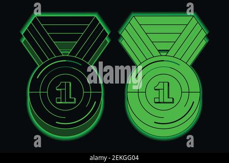 Gold Medal black green outline Stock Vector