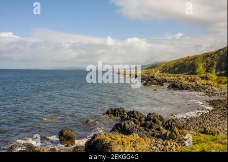 Looking North along the Ayrshire coast towards Girvan from Kennedy's Pass on the coast road to Stranraer. Stock Photo