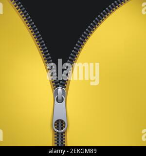gray color zipper on yellow back textile Stock Vector