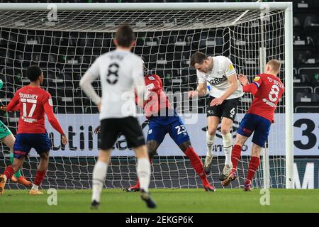 Derby, UK. 23rd Feb, 2021. George Edmundson #6 of Derby County scores to make it 1-0 in Derby, UK on 2/23/2021. (Photo by Mark Cosgrove/News Images/Sipa USA) Credit: Sipa USA/Alamy Live News Stock Photo