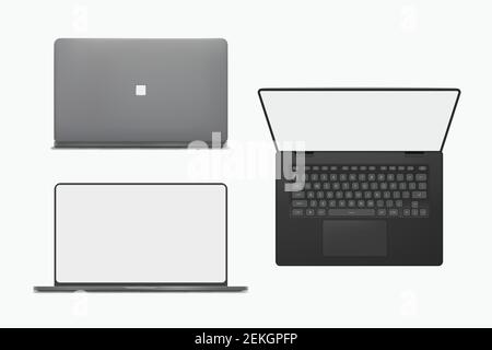 realistic laptop set isolated on white back Stock Vector