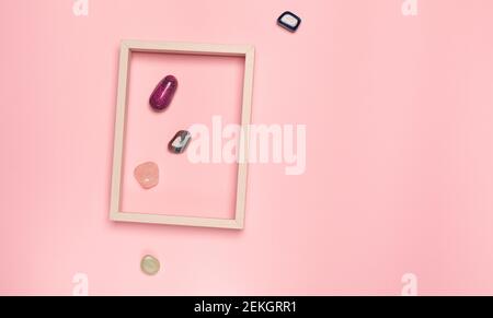 creative minimal layer with frame and ornamental stones Stock Photo