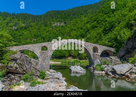 Devil's bridge on river Arda in Bulgaria Stock Photo