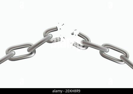 silver broken realistic metal chain on white Stock Vector