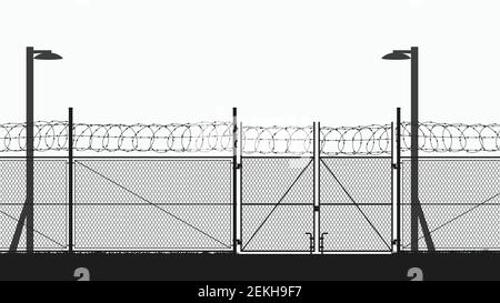 restricted area with chain fence on white Stock Vector