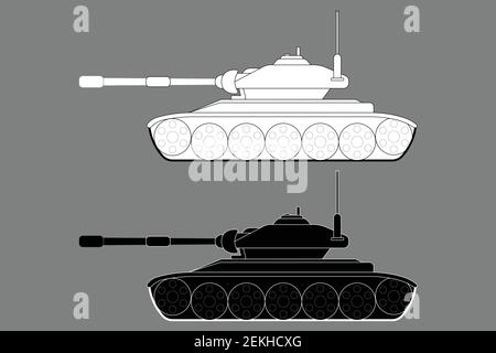 Side view of a tank - black and white outline Stock Vector