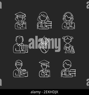 Age and gender differences chalk white icons set on black background Stock Vector